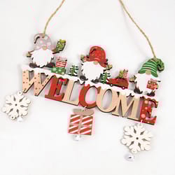 merry christmas gnome santa claus, wooden hanging ornament, decoration for home door, tree pendants
