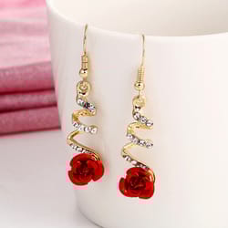 red rose drop earrings, new fashion jewelry, women vintage rhinestone, dangle flowers earring, engagement party jewelry