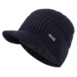 stylish unisex winter hats, fur lined soft beanie, thick knitted cap with brim for men & women
