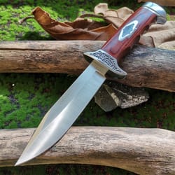 fixed blade knife with scabbard, outdoor camping tactical tool, steel blade, wood handle