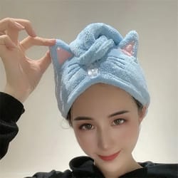 women wrap wiping hair towel, cute cat hair cap microfiber hair, towel strong water absorbent, towel long hair quick dry