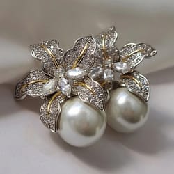women luxury inlaid sparkling stone earrings, gorgeous flower imitation pearl, fashion wedding jewelry
