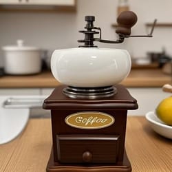 burr hand crank coffee grinder, vintage wooden coffee grinder, manual coffee mill for fresh ground coffee