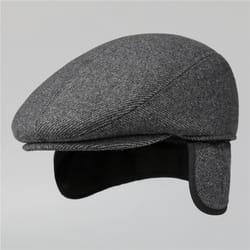 wool blend peaked hat, winter thermal ear flap cap for men, cold weather, outdoor sports, hunting hat
