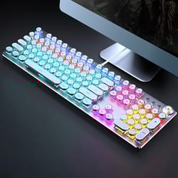 all-metal panel retro punk typewriter mechanical gaming keyboard, 104 key, usb wired for gaming and office productivity