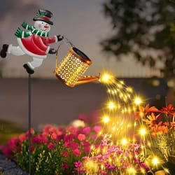 led santa claus watering can light, solar snowman kettle outdoor garden lights for yard lawn christmas decor