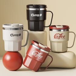 insulated coffee mug, stainless steel drinkware with lid & handle, double layer reusable coffee cup for hot & cold drink