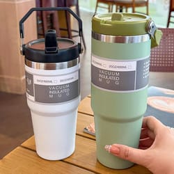 stainless steel thermal water bottle, coffee mug with straw, keeps cold & heat, vacuum flask tumbler for car