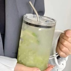 drinking glass tumbler, with lid and straw glass coffee cup, transparent juice mocha cups glass mug