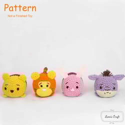 tsum tsum disney pooh, piglet, eeyore, tiger crochet amigurumi pattern