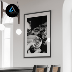 decorative wall art, vodka shots, bar cart print, alcohol canvas, speakeasy decor,, ,cheers print, black and white, cock