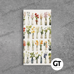 cute kawaii floral print, flowers in vases, framed wall art, decorative wall art, botanical wall decor, dried flower lar