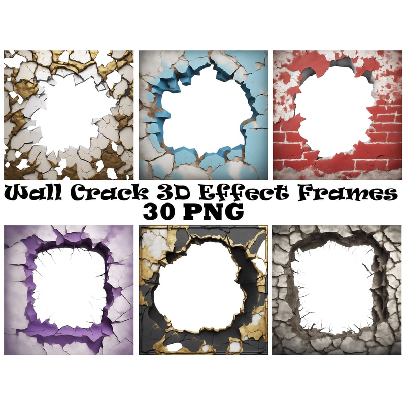 Grunge Wall Crack Hole 3d Effect Border Frame PNG Cracked Breakthrough Wall Frame Masonry Overlays 0