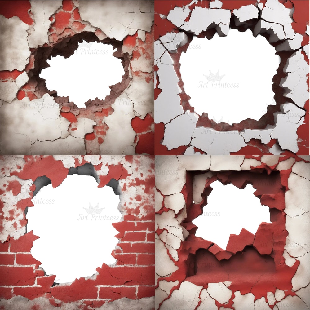 Grunge Wall Crack Hole 3d Effect Border Frame PNG Cracked Breakthrough Wall Frame Masonry Overlays 1
