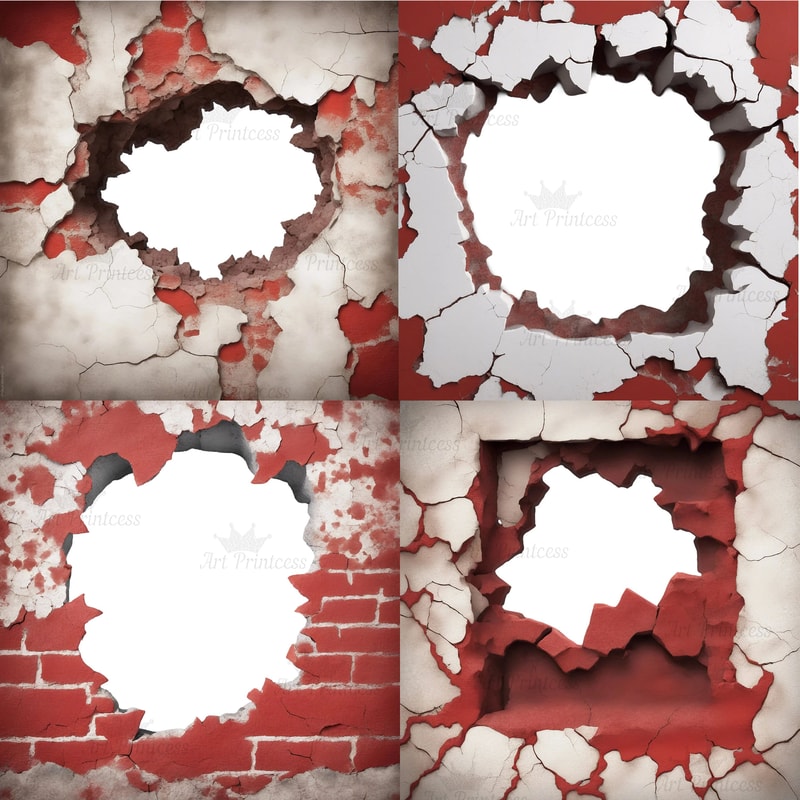Grunge Wall Crack Hole 3d Effect Border Frame PNG Cracked Breakthrough Wall Frame Masonry Overlays 1
