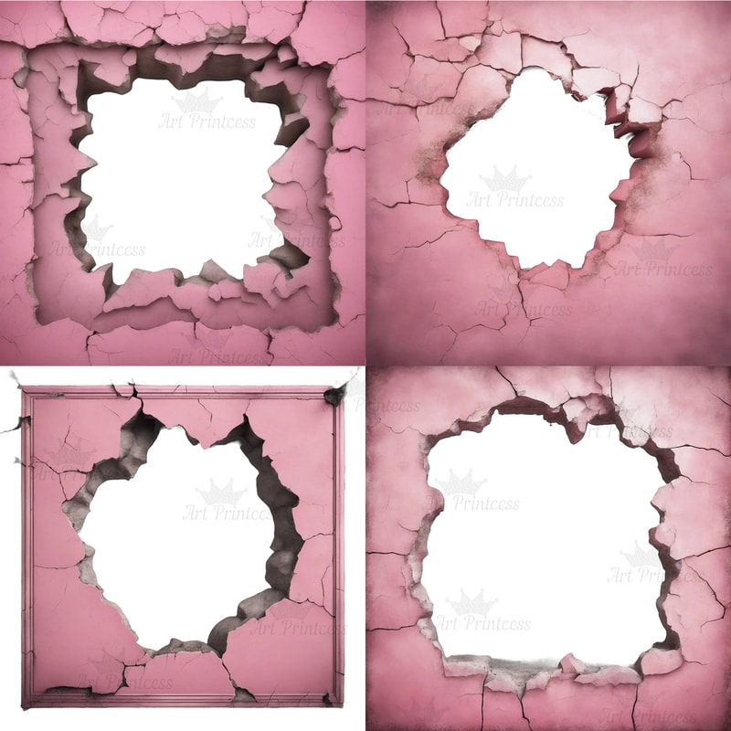 Grunge Wall Crack Hole 3d Effect Border Frame PNG Cracked Breakthrough Wall Frame Masonry Overlays 2