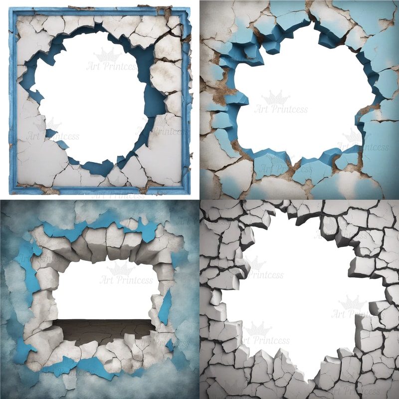 Grunge Wall Crack Hole 3d Effect Border Frame PNG Cracked Breakthrough Wall Frame Masonry Overlays 5