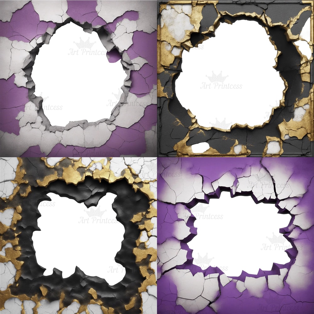 Grunge Wall Crack Hole 3d Effect Border Frame PNG Cracked Breakthrough Wall Frame Masonry Overlays 6