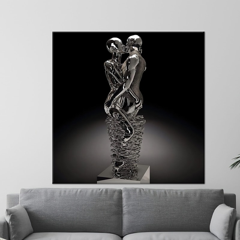 3d Lover 3D Canvas, Modern Glass Printing, Metallic Kissing Couple Canvas Poster, Valentines Day Gift Tempered Glass, Bedroom Wall Decor,.jpg