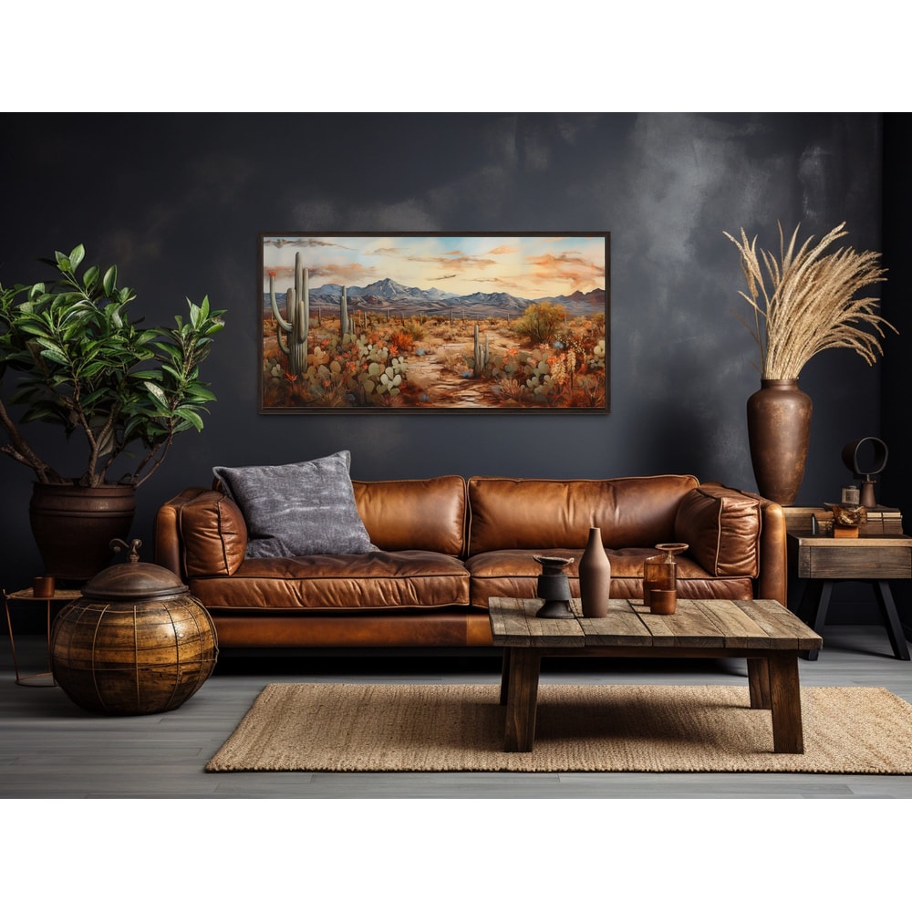 Desert Landscape With Cacti Wall Art Extra Large Canvas- Southwestern Painting - Sonoran Desert Framed, Unframed, Ready To Hang.jpg