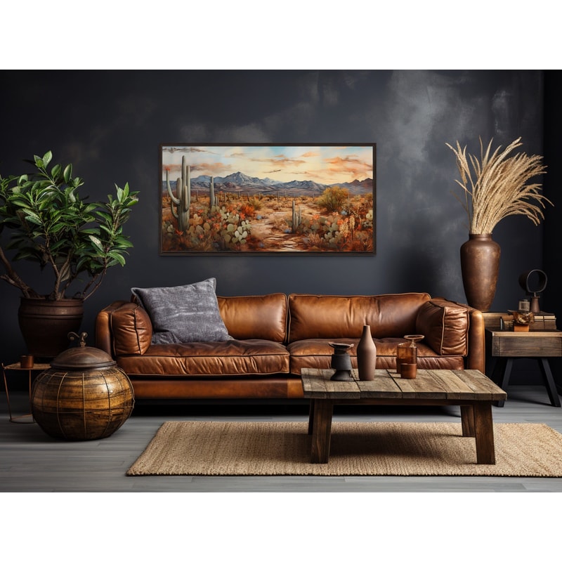 Desert Landscape With Cacti Wall Art Extra Large Canvas- Southwestern Painting - Sonoran Desert Framed, Unframed, Ready To Hang.jpg