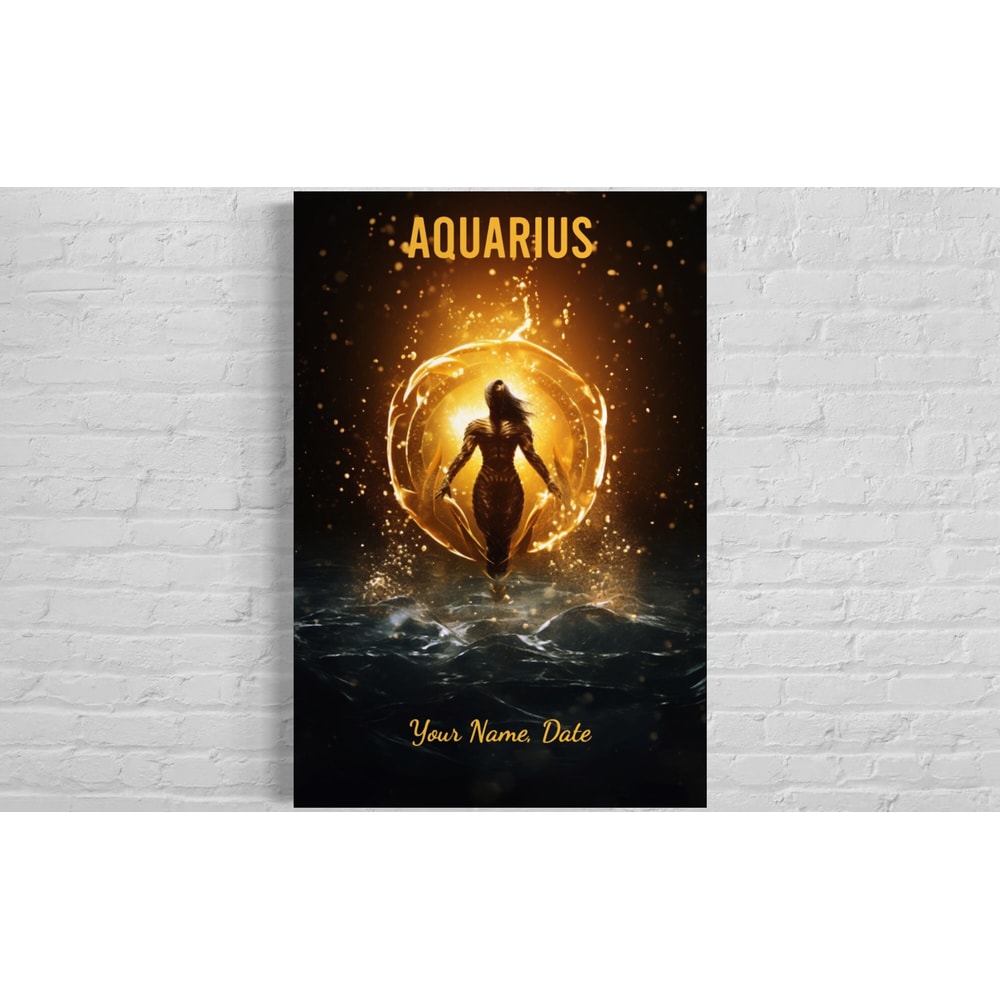 Aquarius Zodiac Sign Gift - Personalized Aquarius Celestial Wall Art, Custom Astrology Painting Print on Canvas, Poster, or Acrylic Panel.jpg