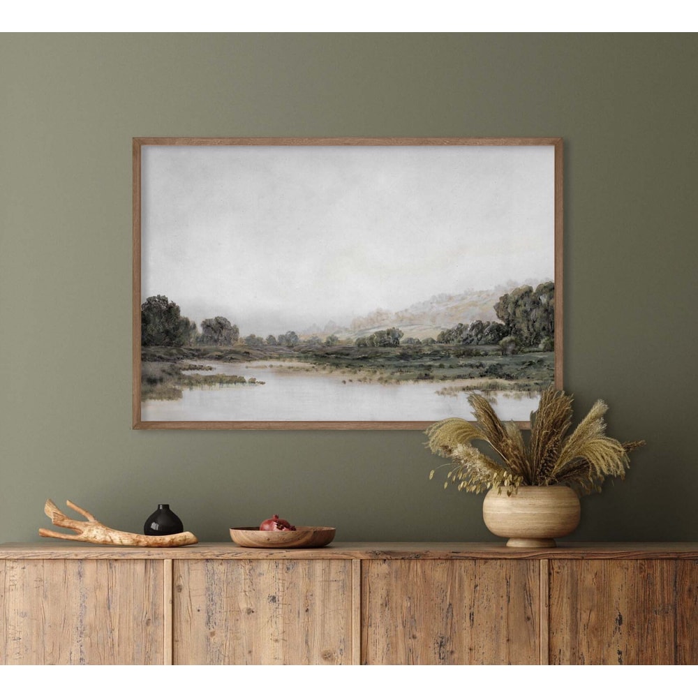 Waterside Oil Painting Vintage Landscape Framed Canvas Print L380.jpg