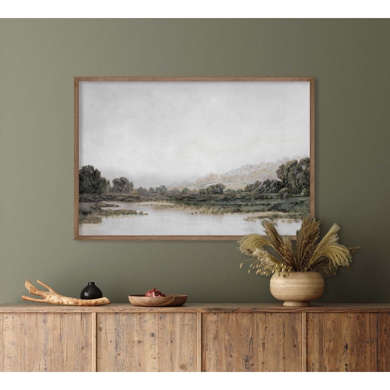 Waterside Oil Painting Vintage Landscape Framed Canvas Print L380.jpg