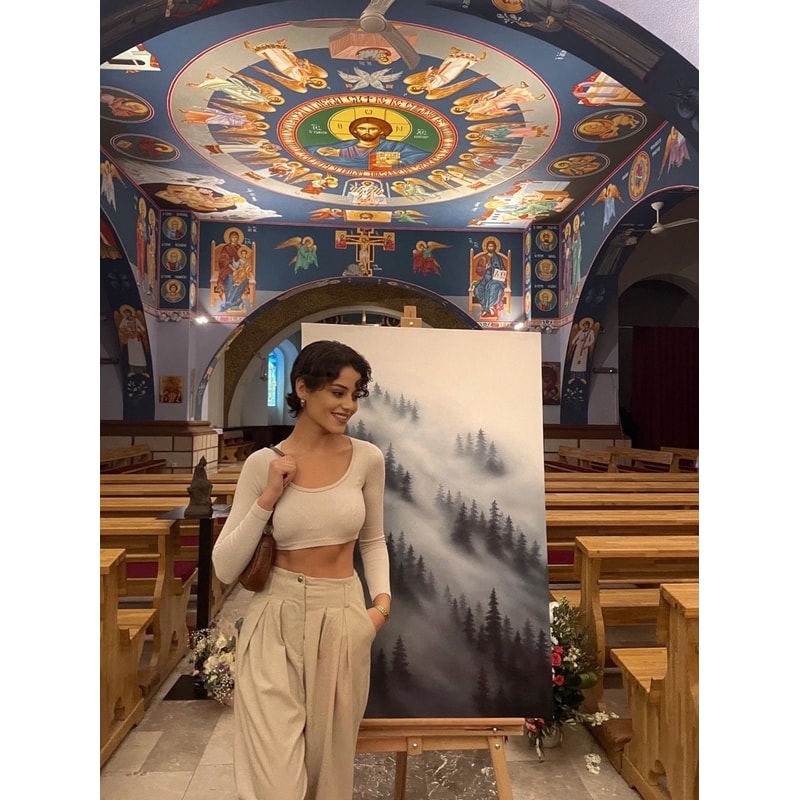 White Soul, Landscape Oil Painting on Canvas, Trees Painting, Misty forest, Gloomy forest, Foggy landscape, Original handmade by Meyra.jpg