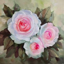 Original oil painting on canvas Roses, flowers, bouquet, Wall art