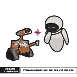 walle and eva embroidery design, disney embroidery, cartoon embroidery, embroidery file, digital download.