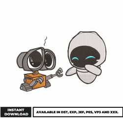 wall-e and eve embroidery design, movie embroidery, logo brand embroidery, embroidery file, instant download.