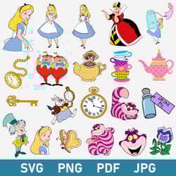 alice in wonderland bundle svg, alice in wonderland svg, disney svg, png dxf eps digital fileamong us game font svg, amo