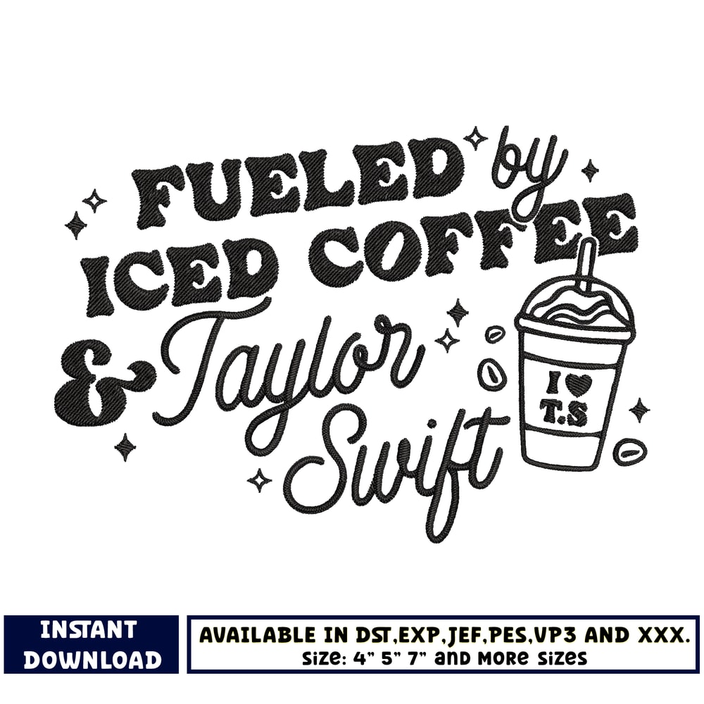 Fueled by Iced Coffee embroidery