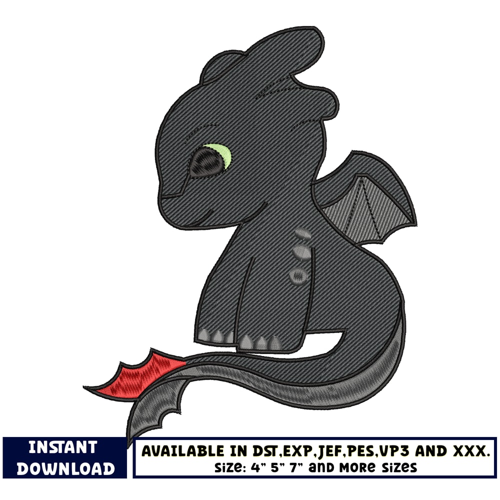 Toothless dragon embroidery design