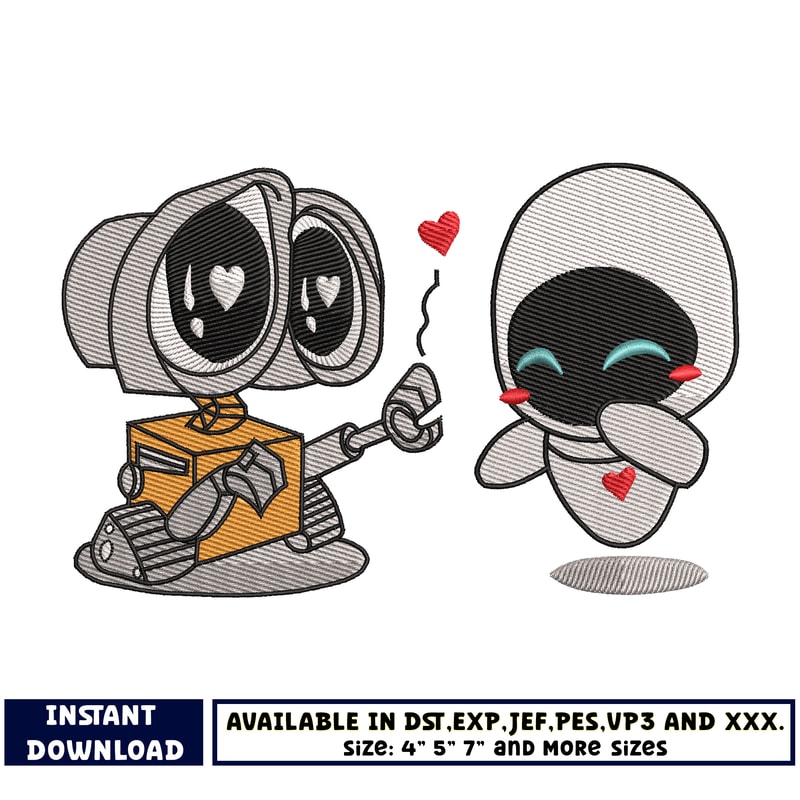 Wall e and eve embroidery design