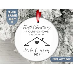 custom new home christmas ornament, first christmas in our new home ornament, homeowners keepsake gift, realtor ornament