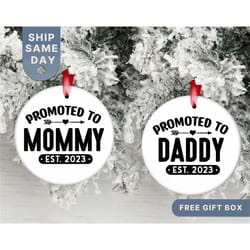promoted to mommy christmas ornament, personalized new daddy ornament, new parents keepsake gift, baby reveal gift, (or-
