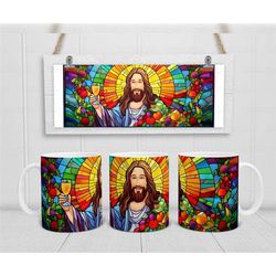 religious jesus mug, stained glass effect gift, jesus christ gift, faith-themed mug