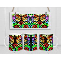stained glass effect mug, butterfly stained glass gifts, insect lover cup