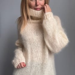 mohair sweater, fuzzy sweater, oversized turtleneck sweater, chunky sweater, wool sweater, winter pullover, loose sweate