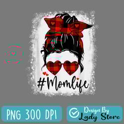 mom life messy bun heart glasses bleached mom valentines day png