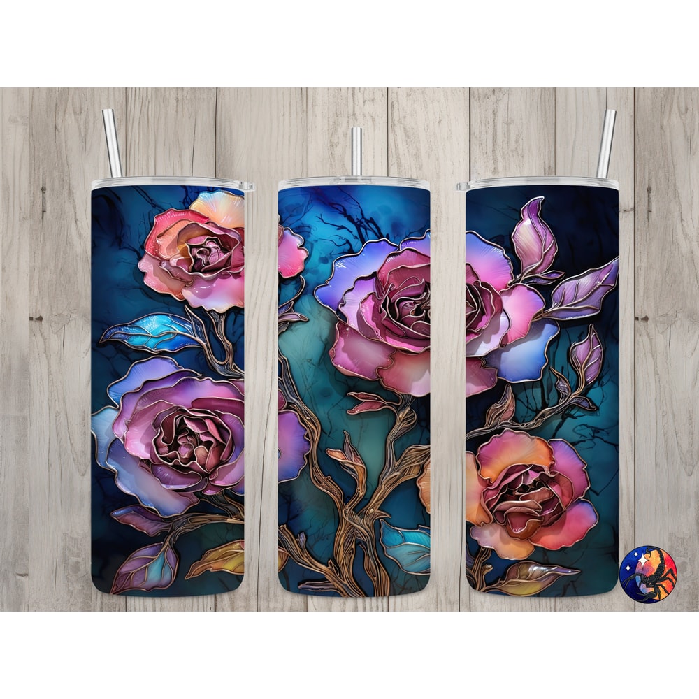 Seamless 3D Ombre Roses Floral Design, Flowers 20 oz Skinny Straight Tumbler Sublimation Design, Tumbler Wrap, PNG File, Digital Download.jpg