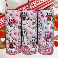3d inflated heart ghost spooky valentines day 20 oz skinny tumbler png, tumbler wrap png, 20 oz tumbler designs, tumbler