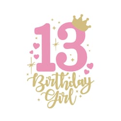 birthday girl svg, birthday svg, happy birthday svg, 13th birthday svg, princess svg, crown number svg, number thirteen