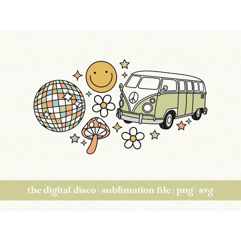Groovy Road Trip SVG, PNG, Sublimation File Retro Smiley Face, Disco Ball, Trendy T-Shirt Design.jpg