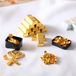 miniature gold ingot & fortune coin dollhouse decor set for feng shui, pretend play & simulation