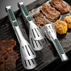 premium stainless steel kitchen tongs non slip bbq grill food tongs for cooking, serving & salad