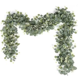 artificial eucalyptus garland with white flowers berries faux greenery vine decor
