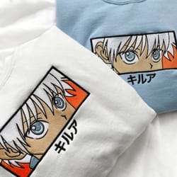 killua zoldyck embroidered crewneck, hunter x hunter embroidered sweatshirt, inspired embroidered manga anime hoodie 1